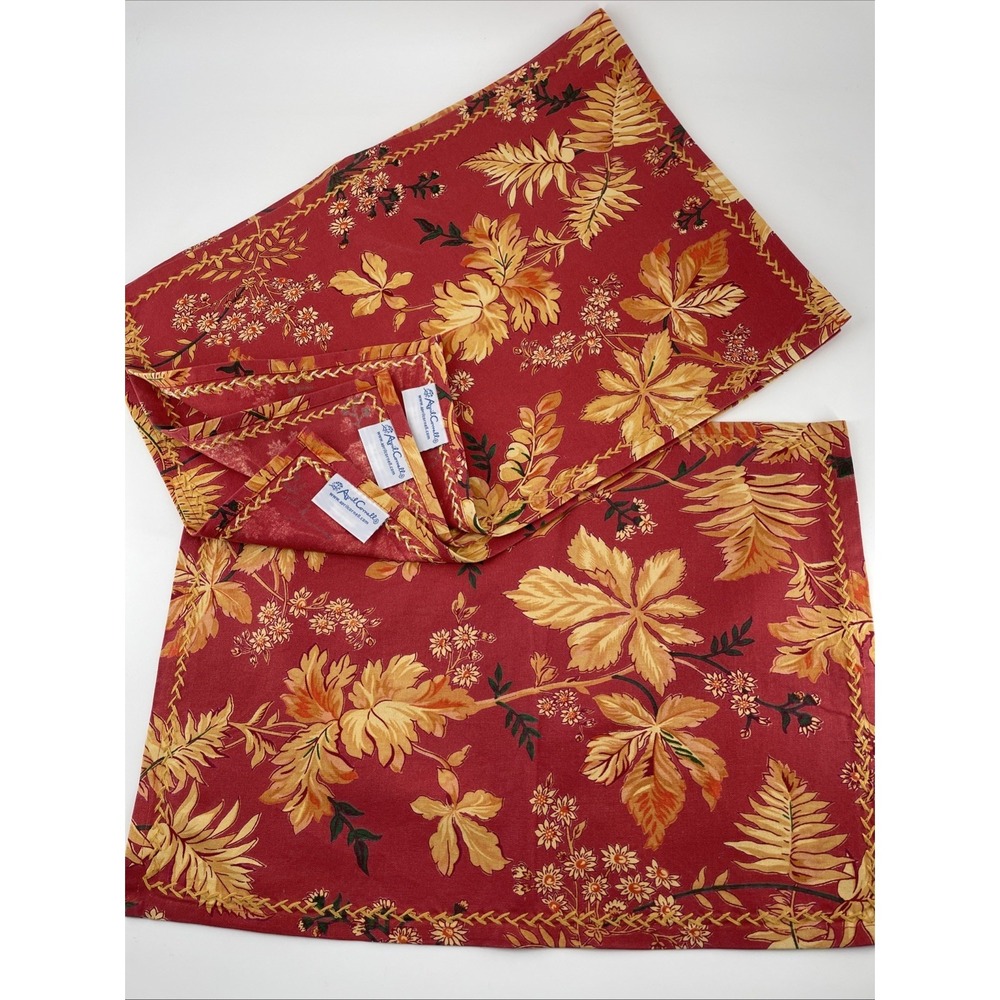 April Cornell 4 Placemats Fall Leaf Floral Pattern Red Gold Orange 13.5 x 18.75"